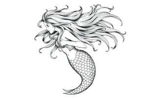 mermaid with flowing hair tattoo idea