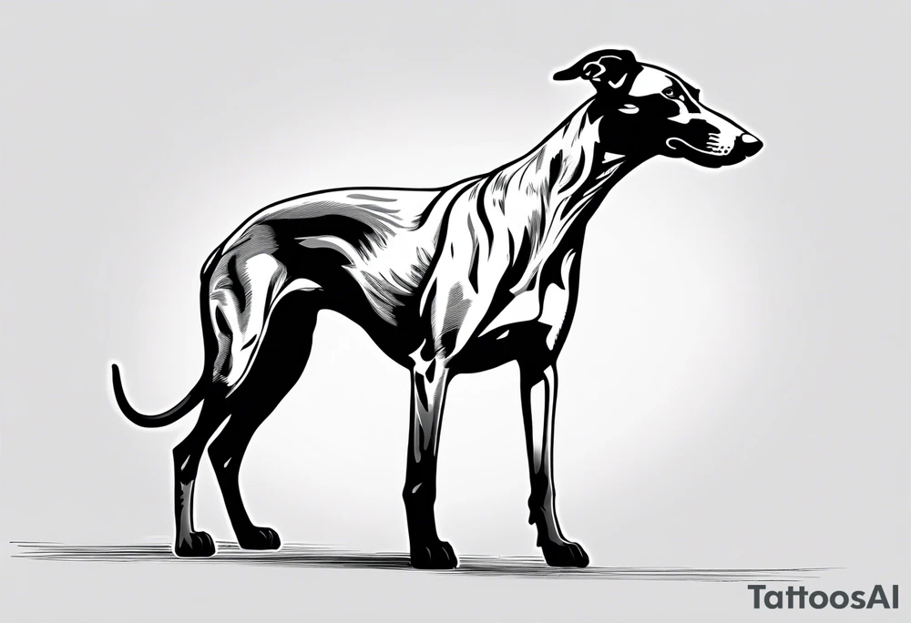 Greyhound minimalist type sketch with extra attention to his long nose and tiny buck teeth. The sketch will make the dogs nose humorously kong and the sketch will looo like. Child did it tattoo idea