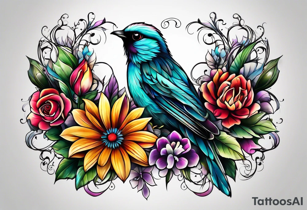 animal , flower tattoo idea