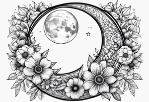 flower wrapping half around the moon tattoo idea