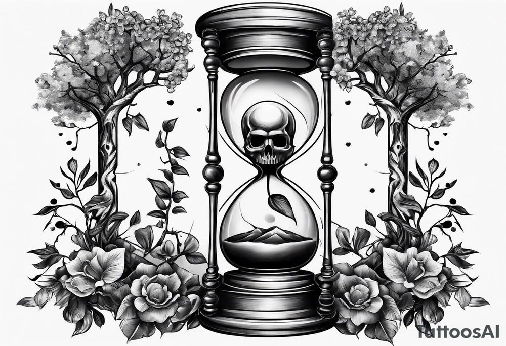 Hourglass with skull and cherry tree tattoo idea
