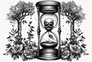 Hourglass with skull and cherry tree tattoo idea