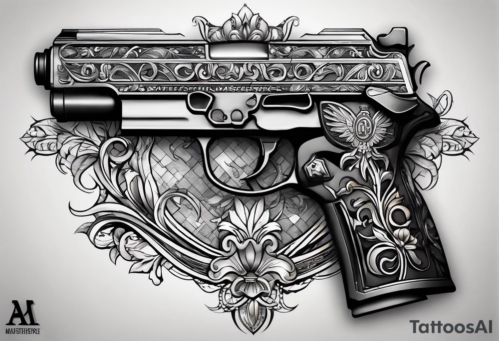 The letters AR with a pistol on each side tattoo idea