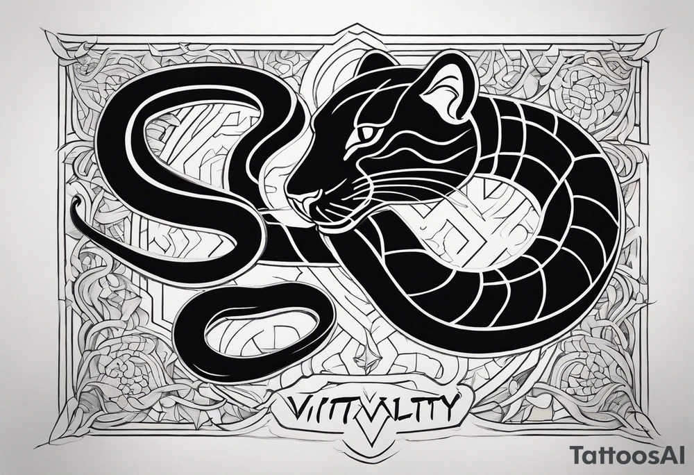 A snake and a panther To fight and wrap around the word "vitality" tattoo idea