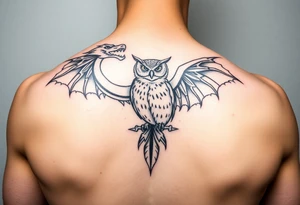 Tribal dragon and owl tattoo idea