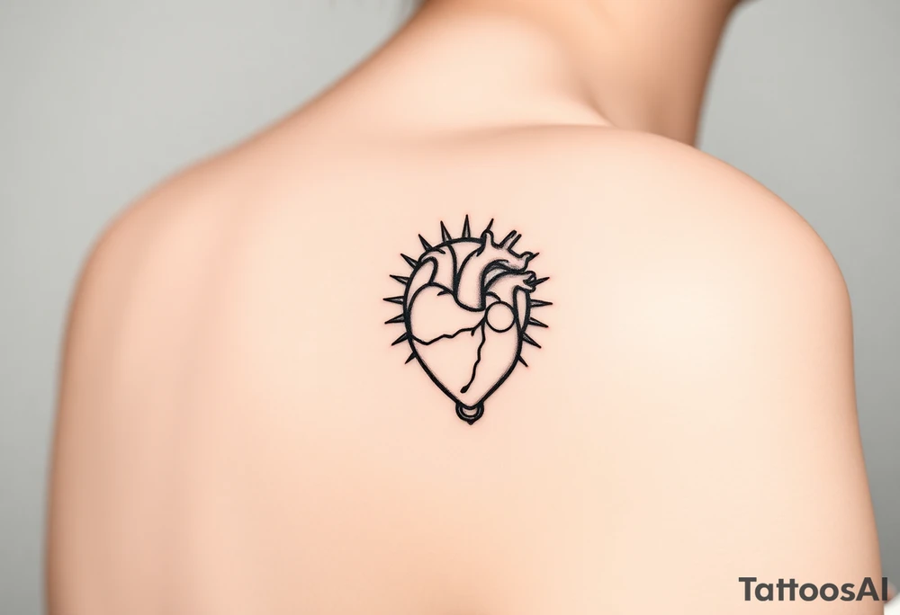 human heart chained within circle sun with a moon inside tattoo idea
