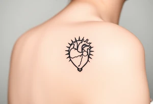 human heart chained within circle sun with a moon inside tattoo idea