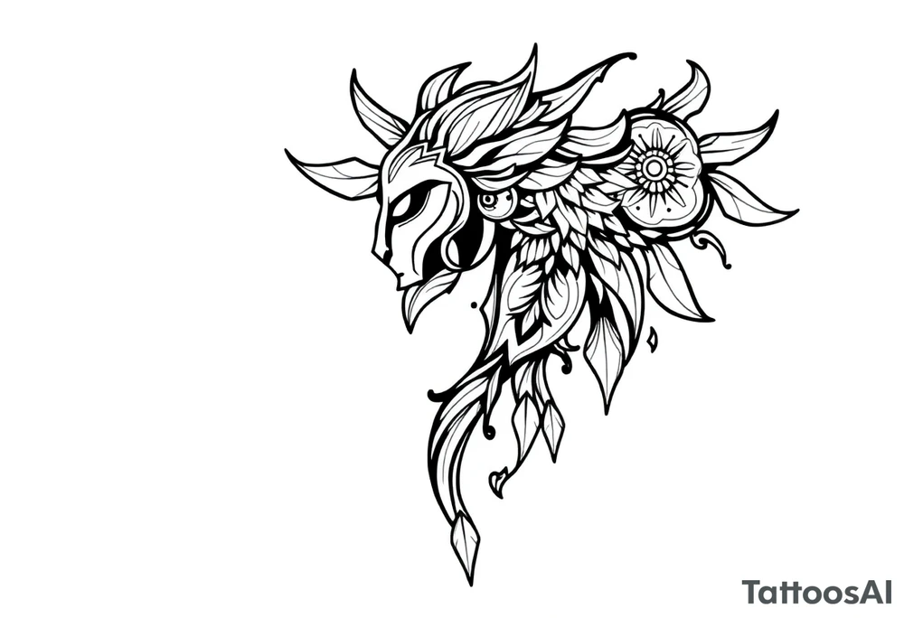 shaman style mytical bold line with rhyme tattoo idea