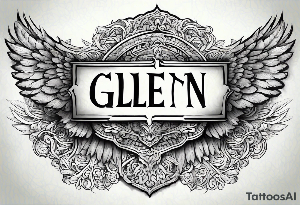 The word Glenn on a banner with angel Wings tattoo idea