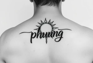 Word "phuong" written with sun inner arm tattoo idea