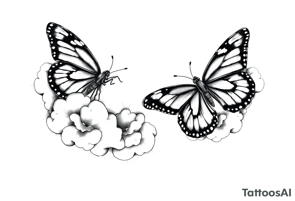 Monarch butterflies with clouds around tattoo idea