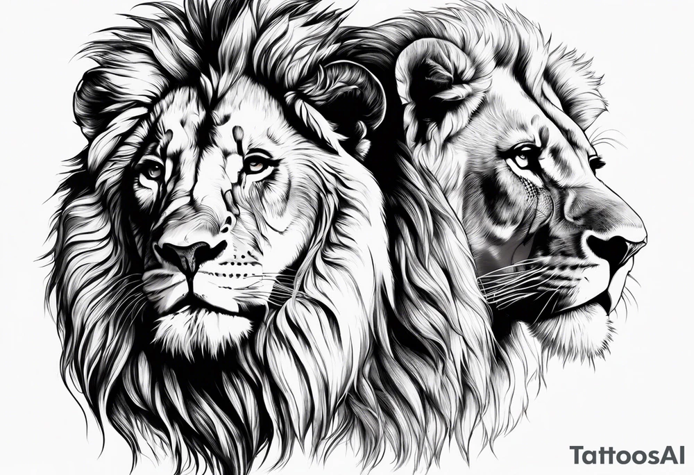 lion and lioness with no mane tattoo idea