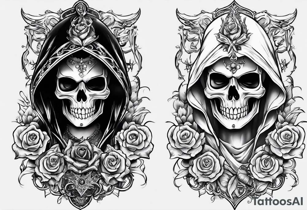 lady skeleton grim reaper devil tattoo idea