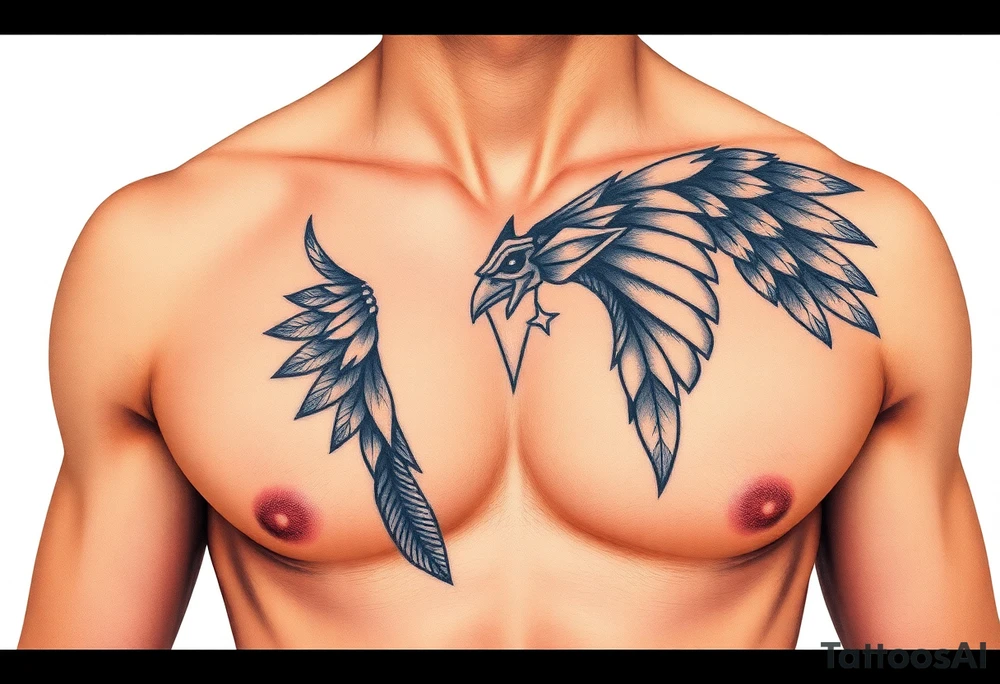 Native American chest color male left peck tattoo idea