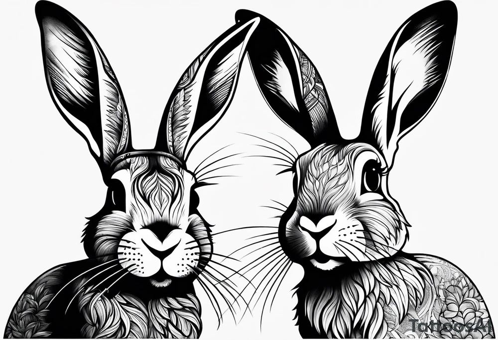 two opposite bunnies tattoo idea