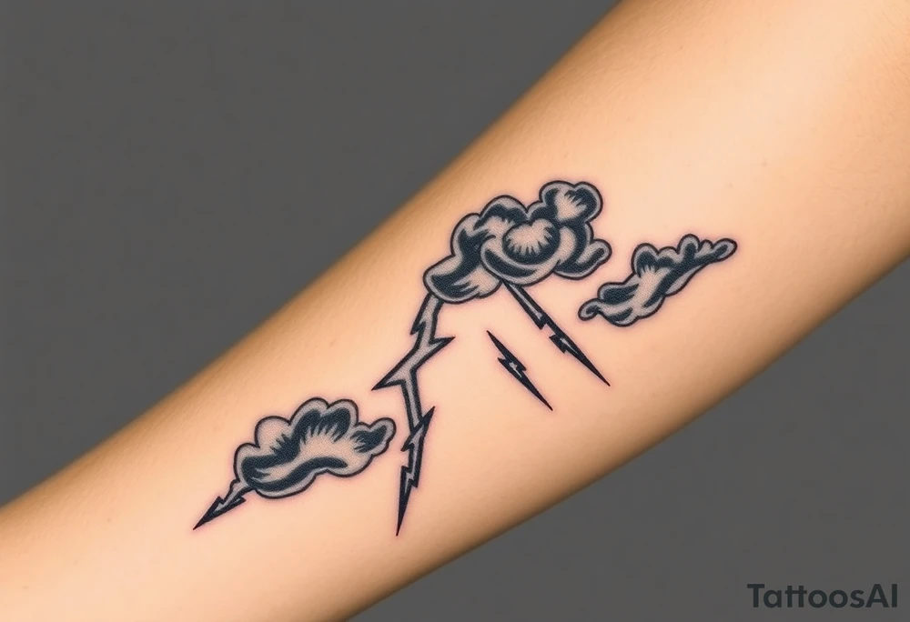 Black dark storm clouds with lightning bolts tattoo idea