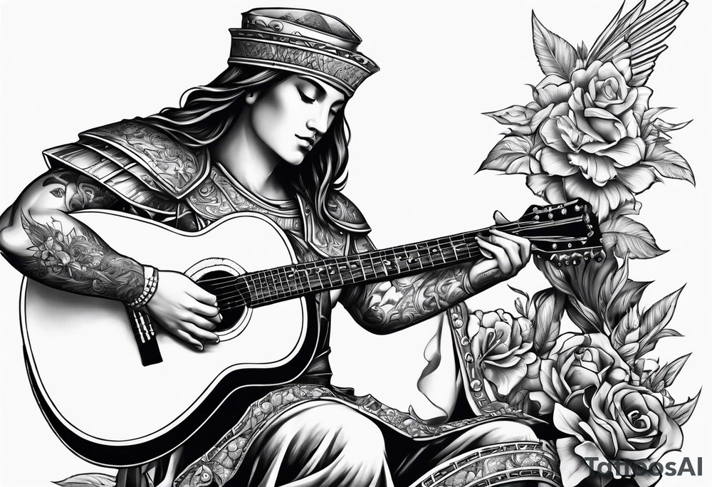 Armor of God with guitar tattoo idea