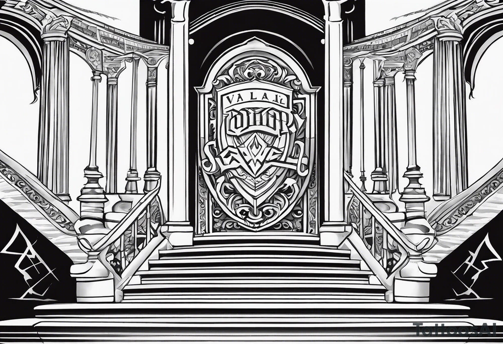 Valhalla sword shield stairs tattoo idea