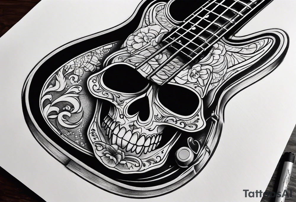 Skull bass guitar tattoo idea