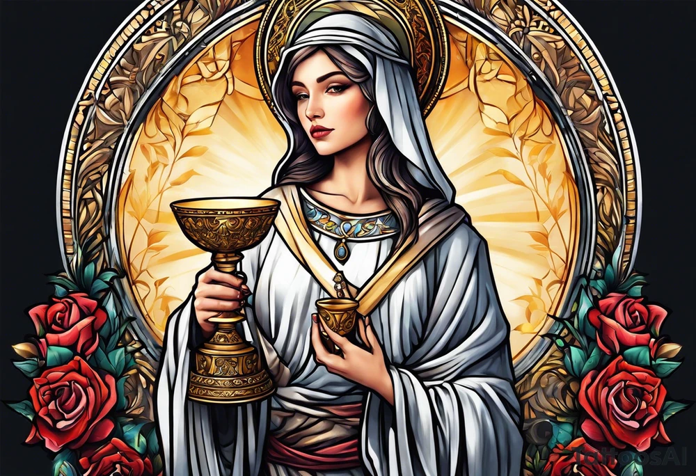 Female saint  holding a chalice tattoo idea