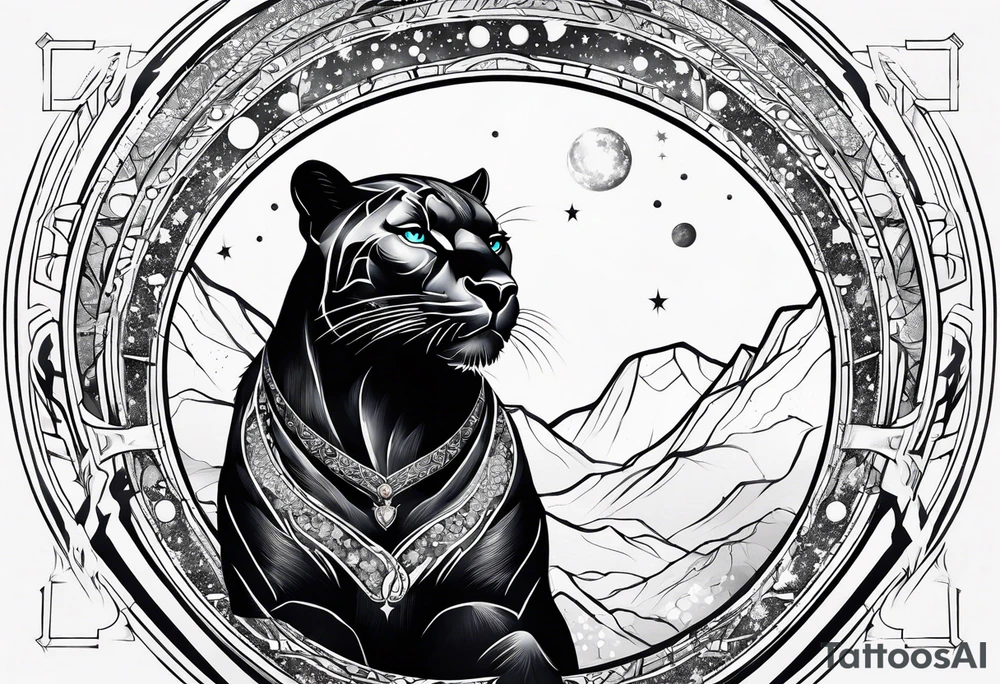 cosmic spiritual archway panther constellation tattoo idea