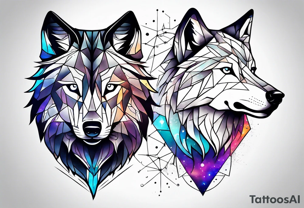 Constellation, two animal wolf, géométric tattoo idea