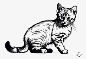 “Design a minimalist tattoo of a playful kitten, capturing its curious expression with simple lines and minimal detail. tattoo idea