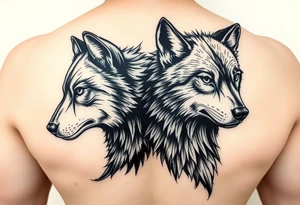 2 wolves- good and evil . Full body black wolf white wolf tattoo idea