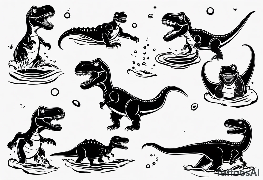 silly happy t rex in a pool tattoo idea