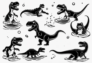 silly happy t rex in a pool tattoo idea