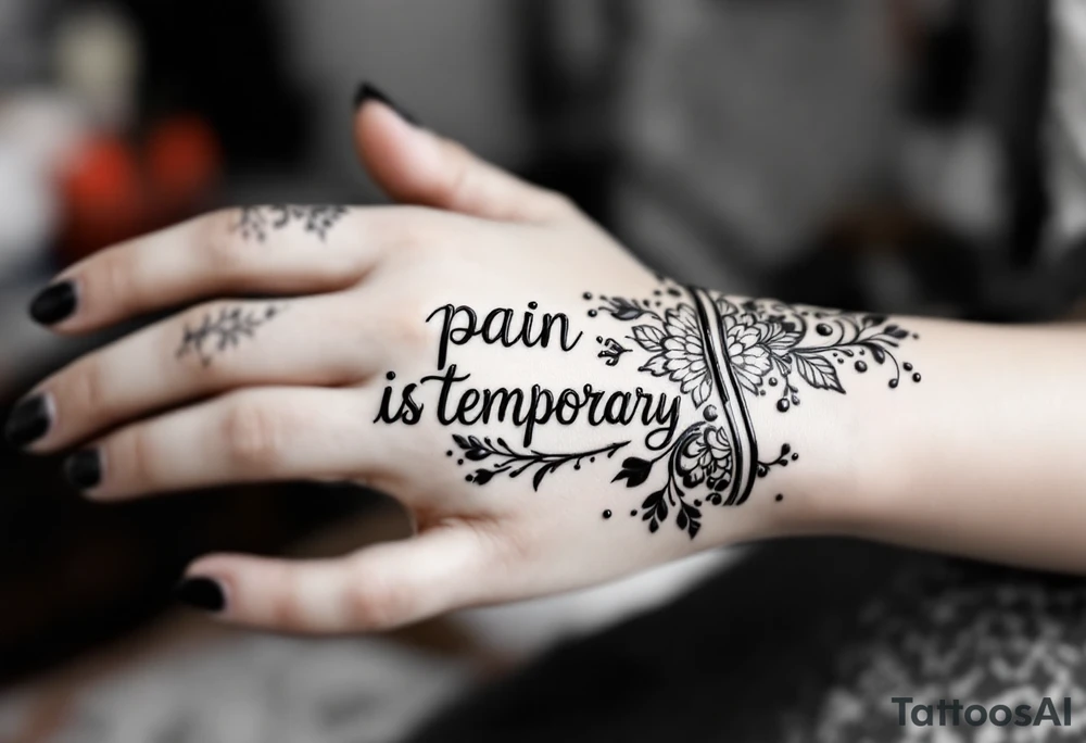 Indian style Henna tattoo for the inner wrist including words pain is temporary. Don’t show the wrist or arm tattoo idea