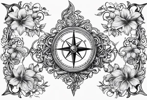 Vine branch long with compass tattoo idea