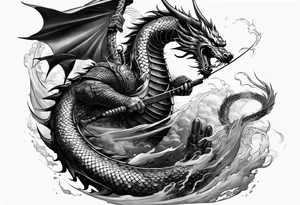 a japanese samurai fighting a dragon in battle tattoo idea