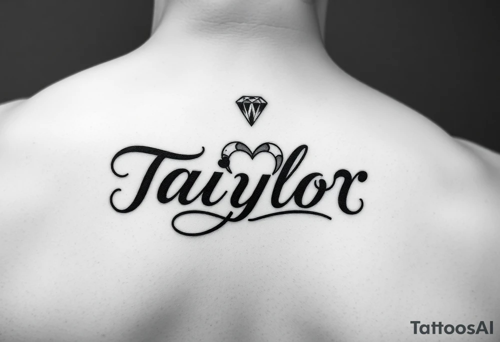 The name Taiylor spelled vertical with the O as a diamond ring with hearts behind the ear tattoo tattoo idea