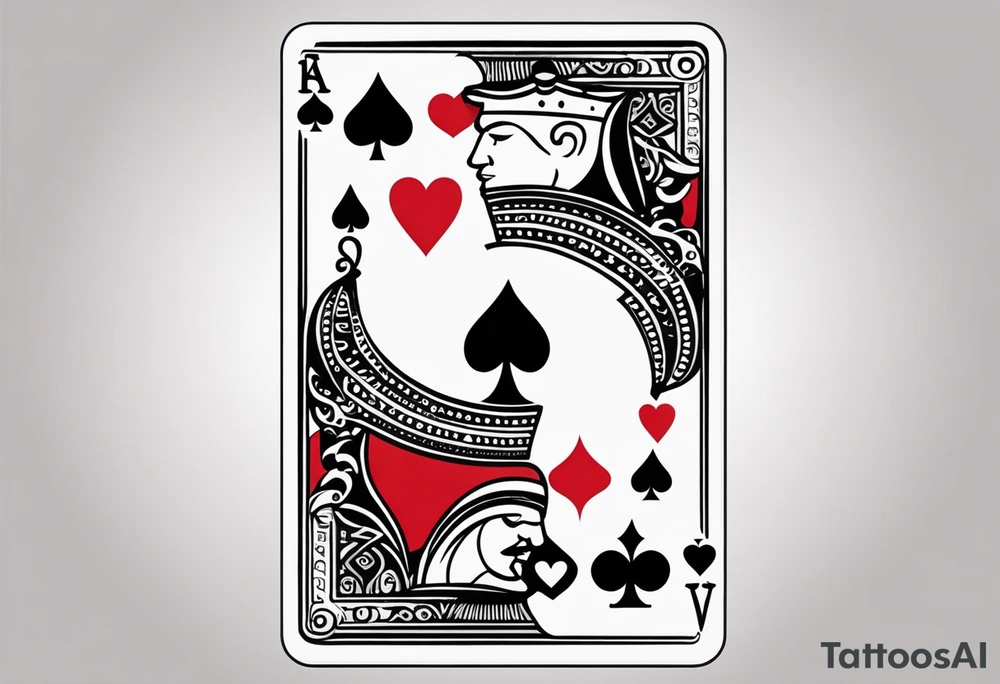 one playing card with both queen of hearts and king of spades incorporated in extreme minimalistic style tattoo idea
