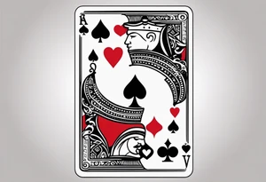 one playing card with both queen of hearts and king of spades incorporated in extreme minimalistic  style tattoo idea