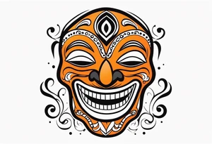 Laughing Mexican mask that is orange and black simplistic tattoo idea