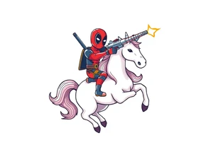 Deadpool riding a unicorn shooting Russian era rocket launcher tattoo idea