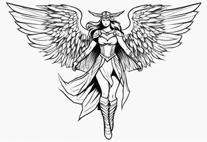 The full body of a Valkyrie with wings flying tattoo idea