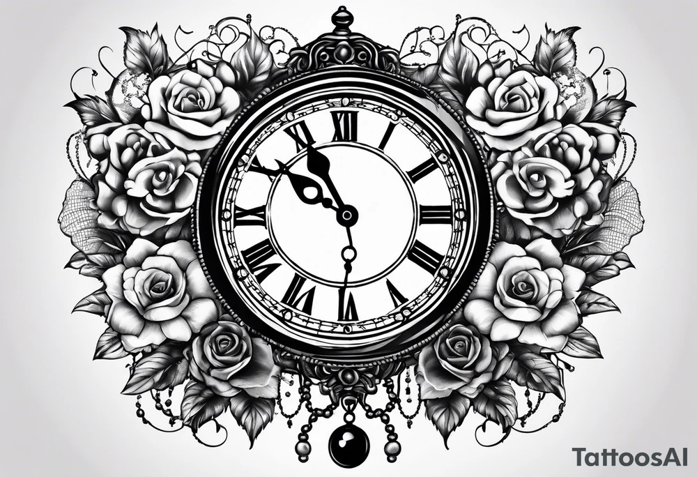 2 heads, timeless clock, rosary tattoo idea