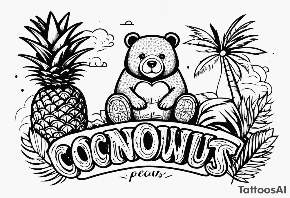 Bear loves pineapples and coconuts tattoo idea