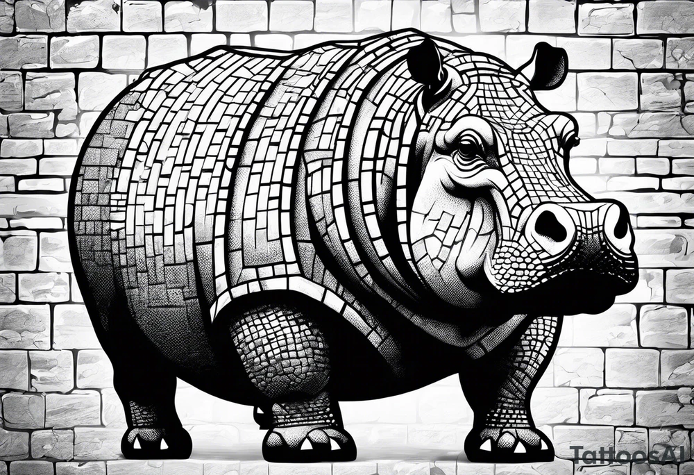 Hippo making brick wall tattoo idea