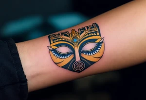 The Buddha Eyes (Wisdom Eyes) – A pair of calm eyes looking out from a stupa, usually with a spiral symbol in place of the nose, often colored in gold, white, and royal blue. tattoo idea