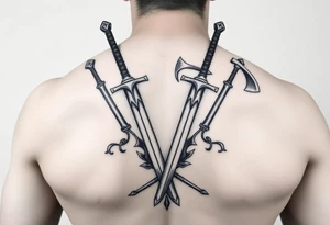 Armoury with sheild sword spears and axe tattoo idea