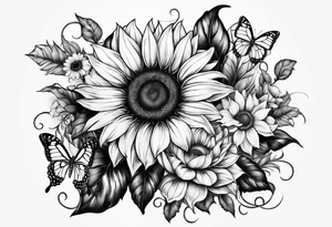 Sunflower and butterfly leg sleeve tattoo idea