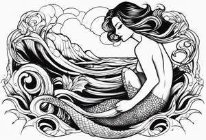 mermaid, waves, dark work tattoo idea
