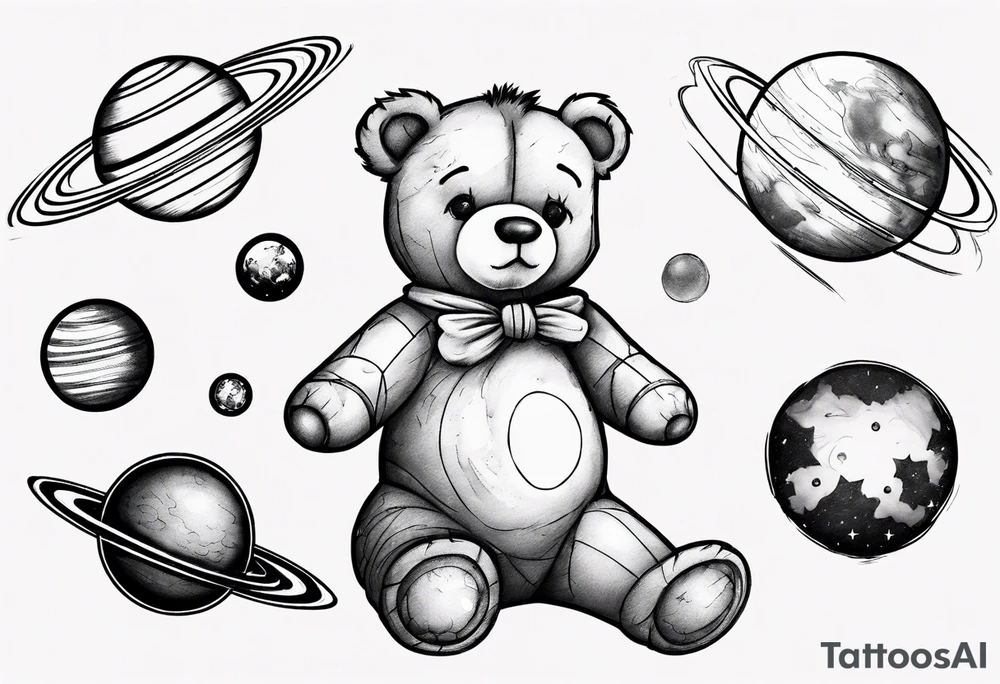 Teddy bear planets tattoo idea