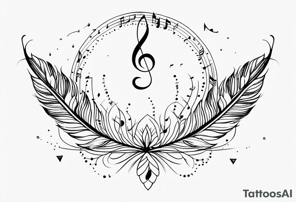Feather Mandala tattoo with small music notes tattoo idea