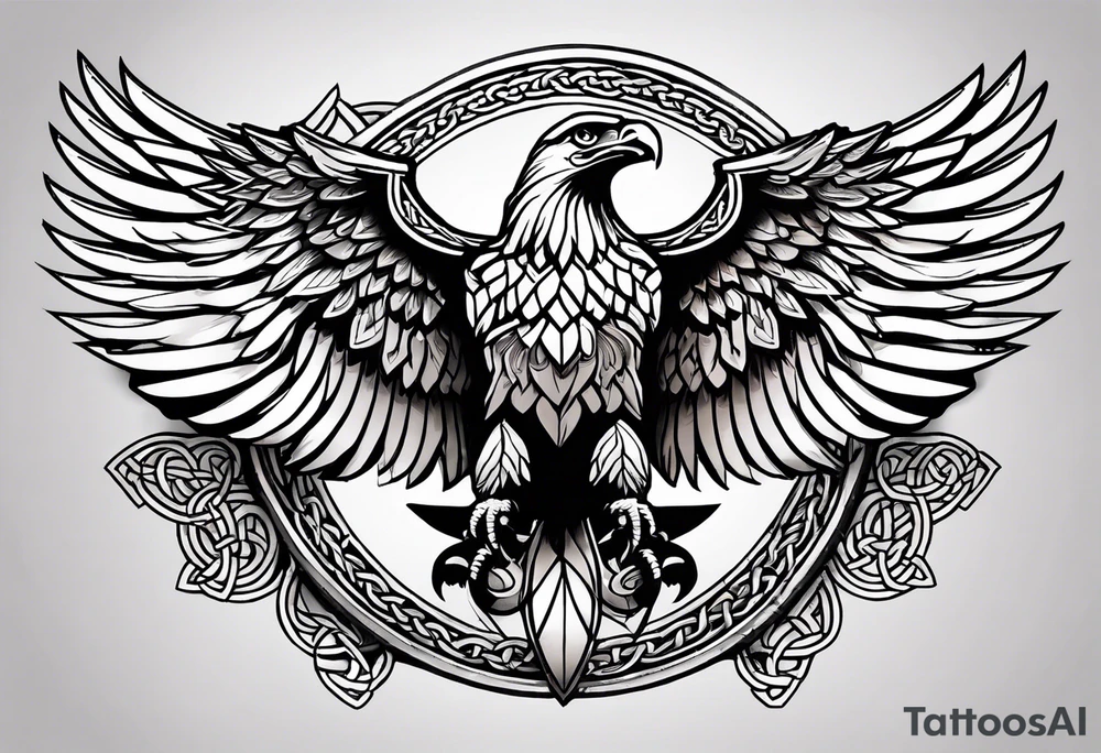 Simple celtic Eagle with wings spread upwards linework tattoo idea