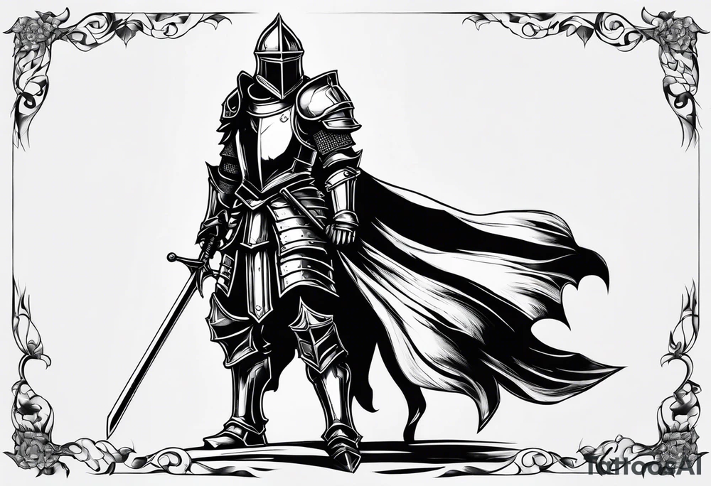 knight in heavy armor full body in profile tattoo idea